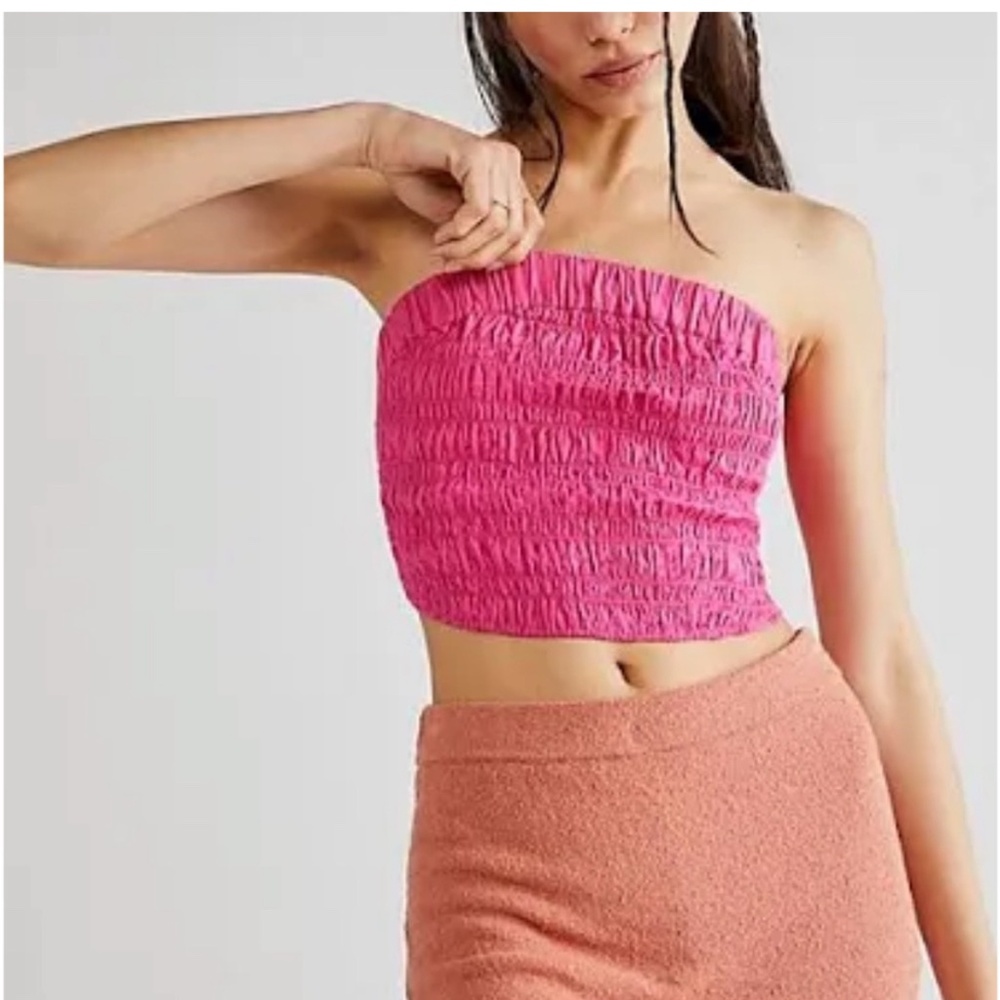 Free People Ruched Tube Top in Hot Pink